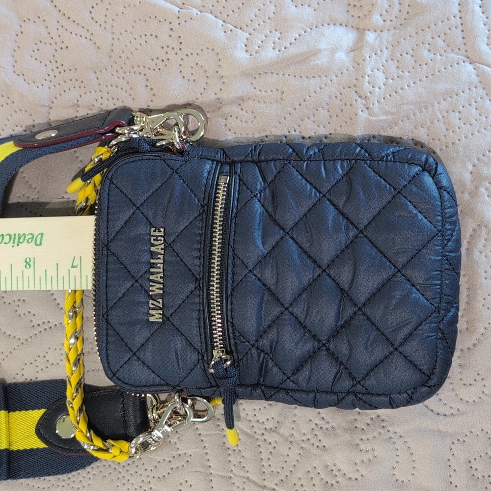 MZ Wallace Quilted Cosby Crossbody Bag with Yellow and Navy Strap - Picture 6 of 9